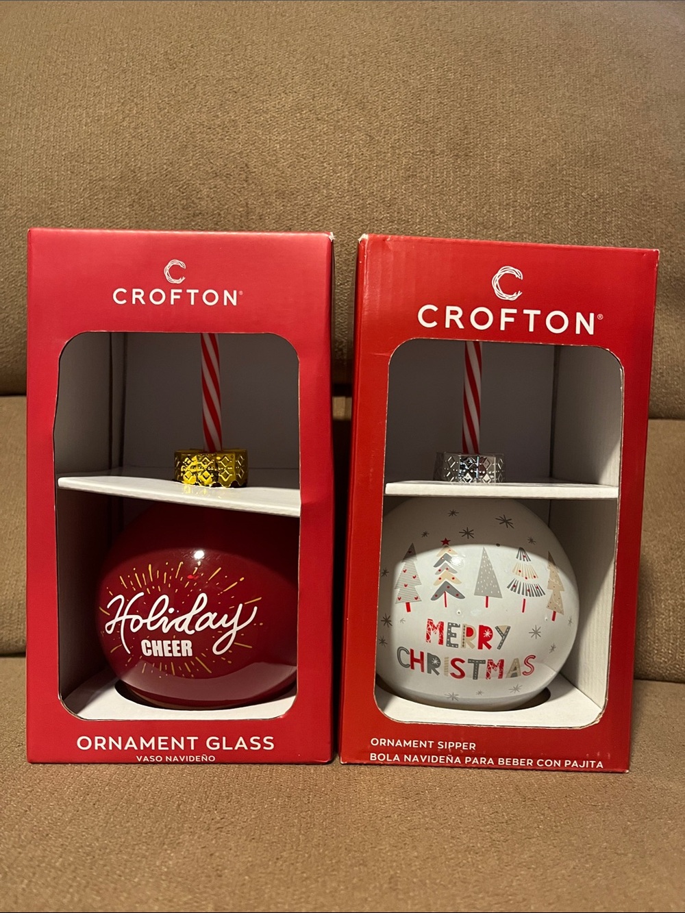 Crofton Red and White Holiday Glass Ornament Sippers